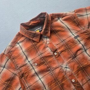 Eddie Bauer First Ascent Mens Plaid Short Sleeve Button Up Shirt TL Orange